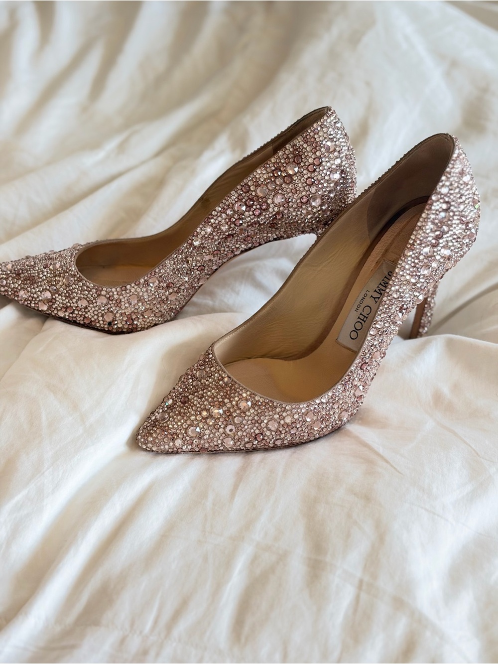 Jimmy Choo Rose-Gold Couture Crystal Pointy Toe Pumps - Size 35